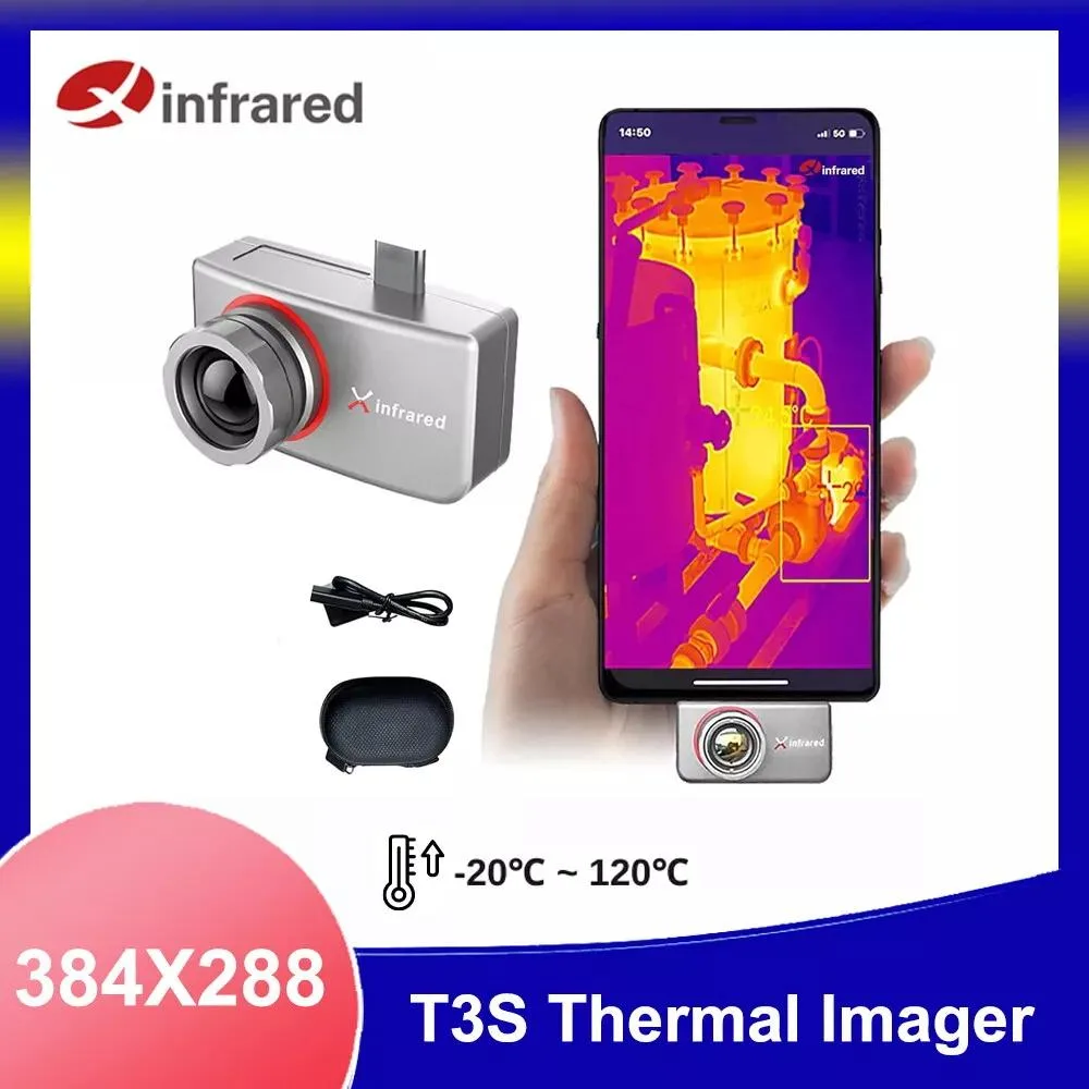 Compact Android thermal camera with USB-C connector, matte dark housing, lens on one end