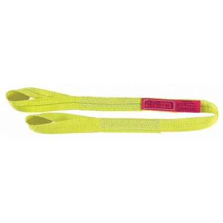 Yellow polyester web sling with flat eyes, 3 inches wide, 4 feet long