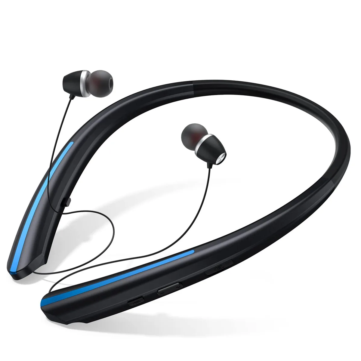  APPINESSEY 801S Retractable Bluetooth 5.1 Neckband Headphones Black Blue — product photo