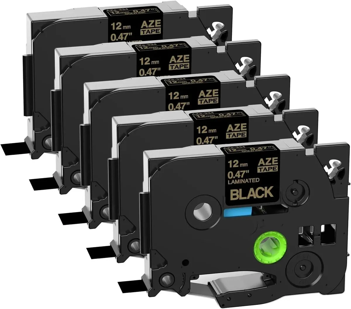 WUQ WUQ 5 Pack TZe Label Tape 12mm Gold on Black — product photo