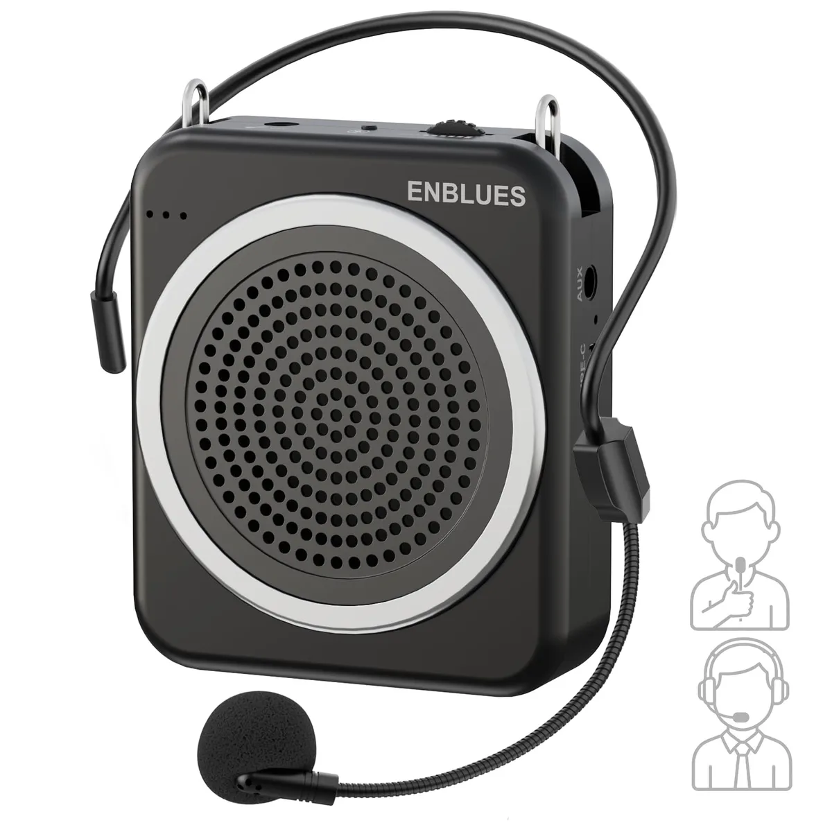  ENBLUES SW006 Pro Voice Amplifier with Headset and Handheld Mics, 10 W, 2800 mAh, Black — product photo