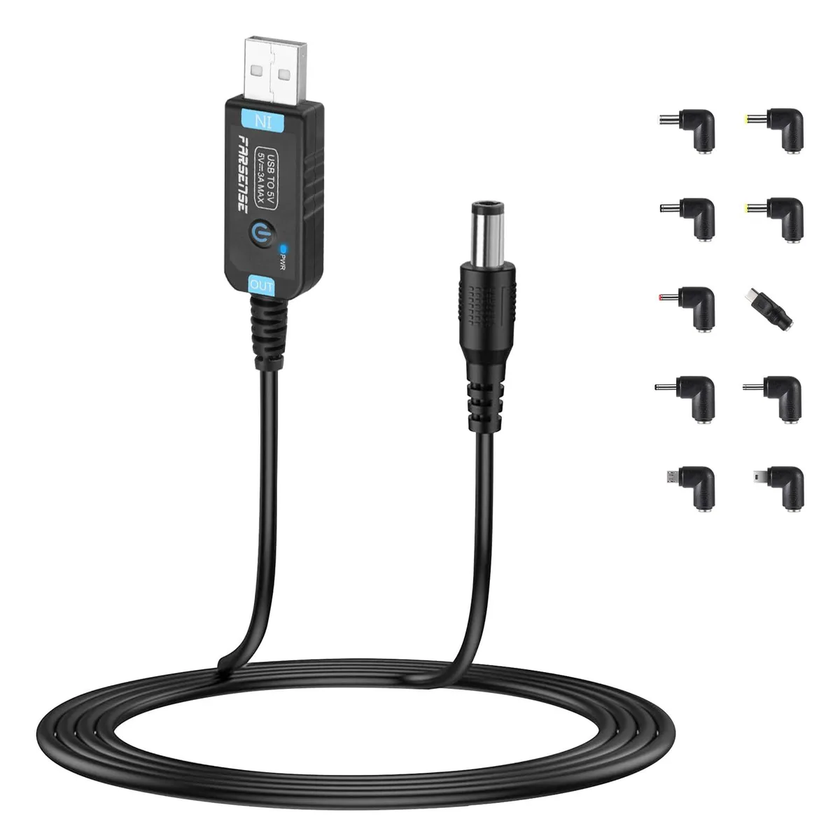  USB to DC 5V Power Cord UC50 3ft 10 Tips Switch LED — product photo