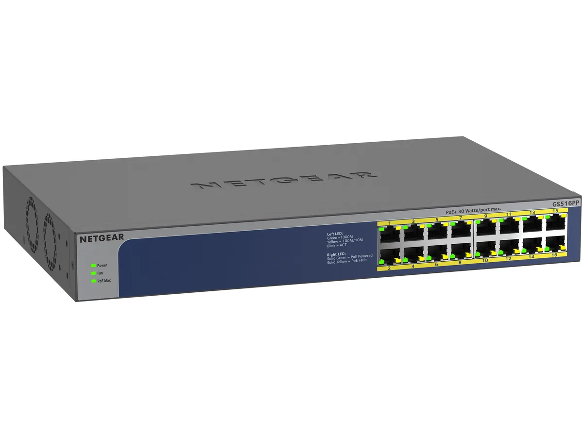 Netgear Inc. Netgear Inc. GS516PP-100NAS 16-port Gigabit PoE+ network switch 260W — product photo