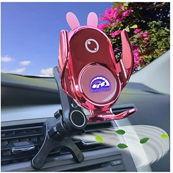 TAURKENAM TAURKENAM Wireless Car Charger Holder Auto Clamping Pink Rabbit 15W — product photo