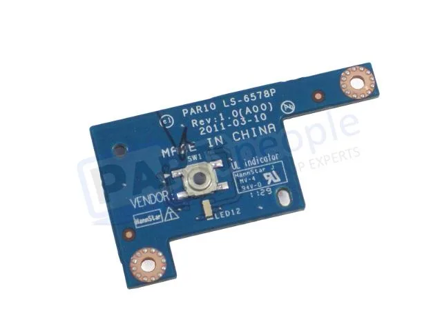 Small green circuit board with power button components, part number PAR10