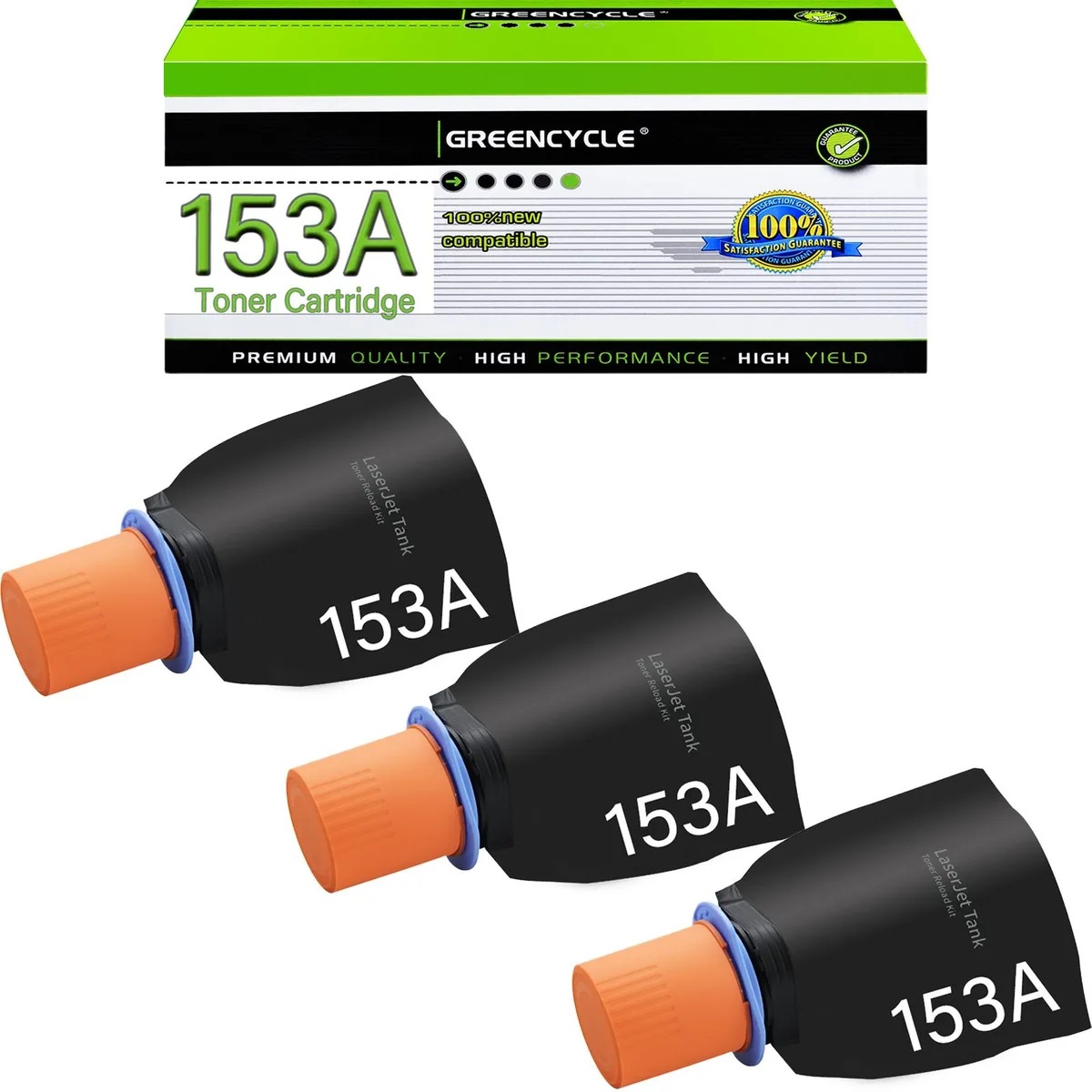 GREENCYCLE GREENCYCLE 153A Black Toner Reload Kit 3 PackCompatible with HP W1530A — product photo