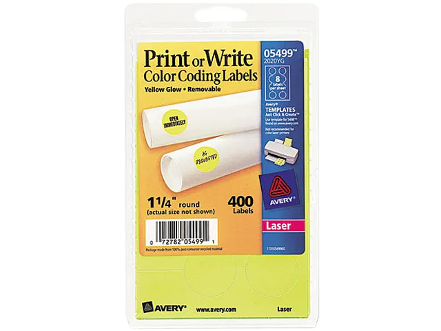 Pack of 400 neon yellow removable round labels