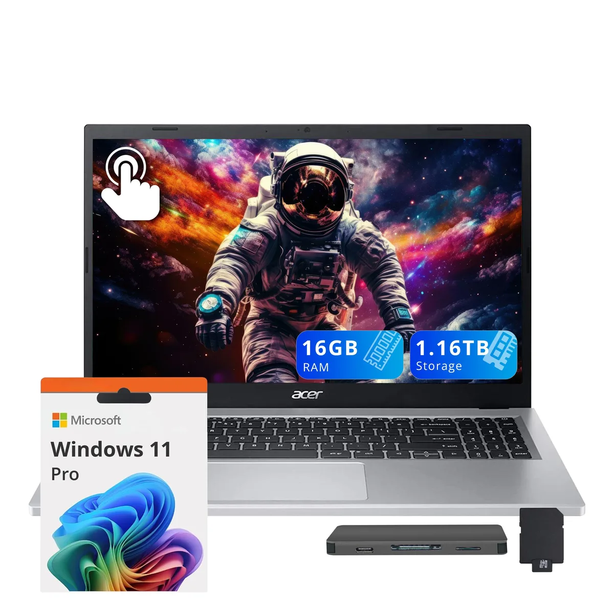 Acer America Acer Aspire 3 15.6" Touchscreen Business Laptop AMD Ryzen 5 7520U 16GB DDR5 1.16TB Silver — product photo
