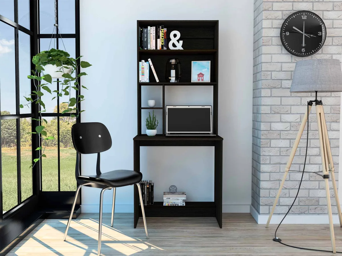 FM FURNITURE FM FURNITURE FM5713ELW desk with hutch, 4 shelves, black wengue, particle board, 71.1 kg — product photo