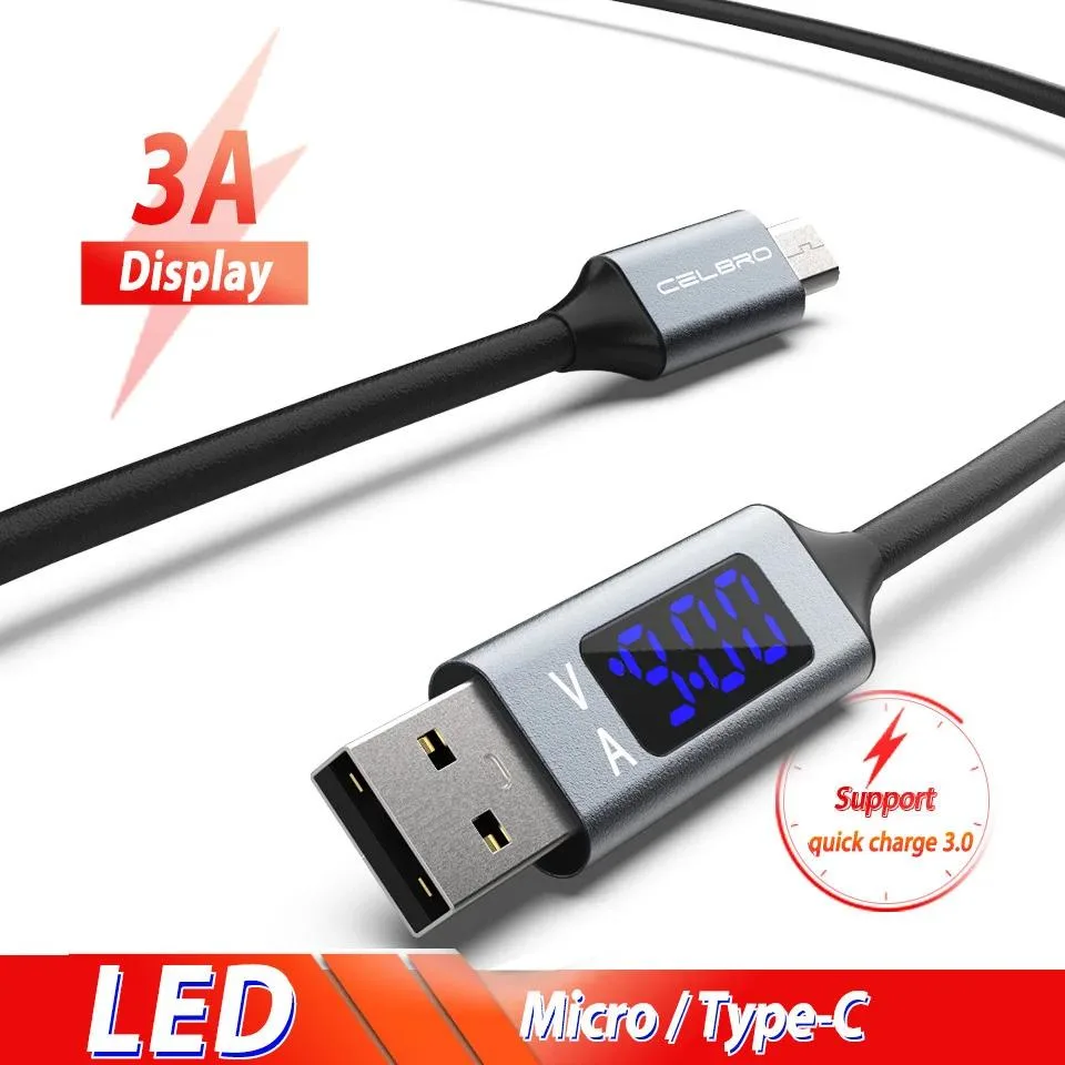 Hetai Tech Hetai Tech LED Display USB Fast Charging Cable 100cm 3.28ft Micro USB Type-C Black — product photo
