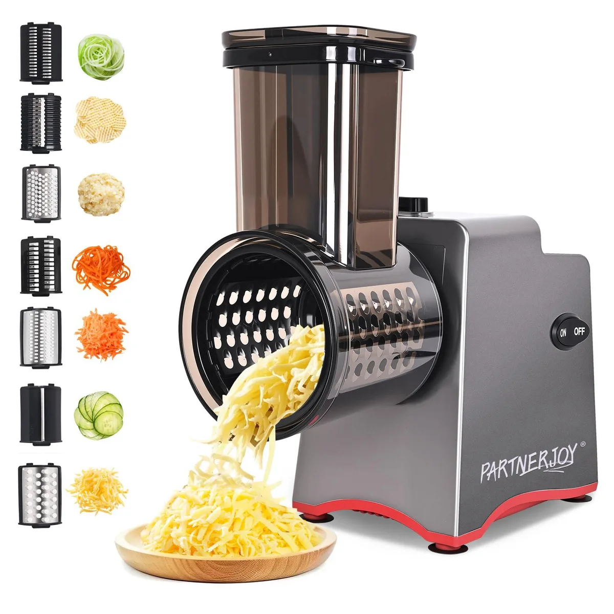 Electric Cheese Grater 250W 7-in-1 with Widened Feeding Port — product photo