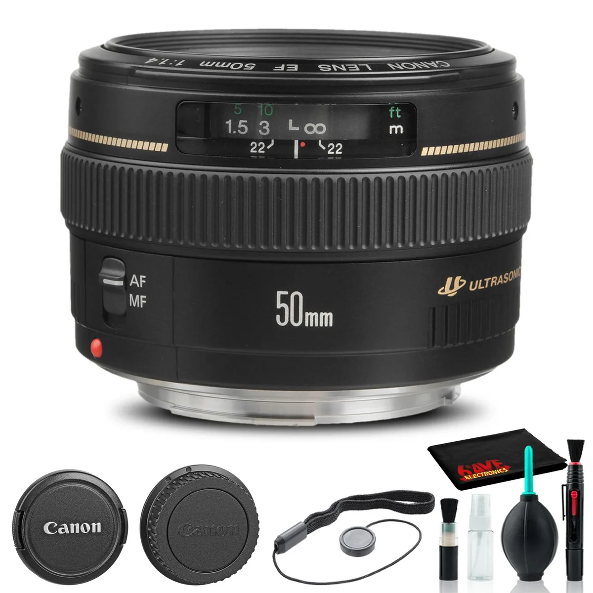 Canon Canon EF 50mm f/1.4 USM Lens 2515A003 + Filter Kit + Pouch + Cap Keeper + Cleaning Kit — product photo