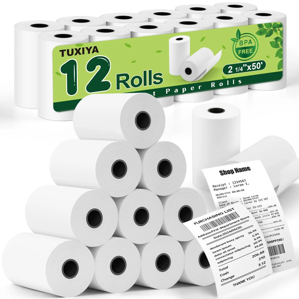 Receipt Paper 12 Rolls 2 1/4 x 50 ft — product photo