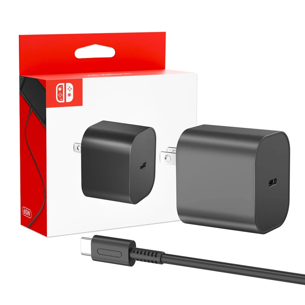  SATURNDOCK NTD60 60W USB-C charger 20V 3A 5ft cable — product photo