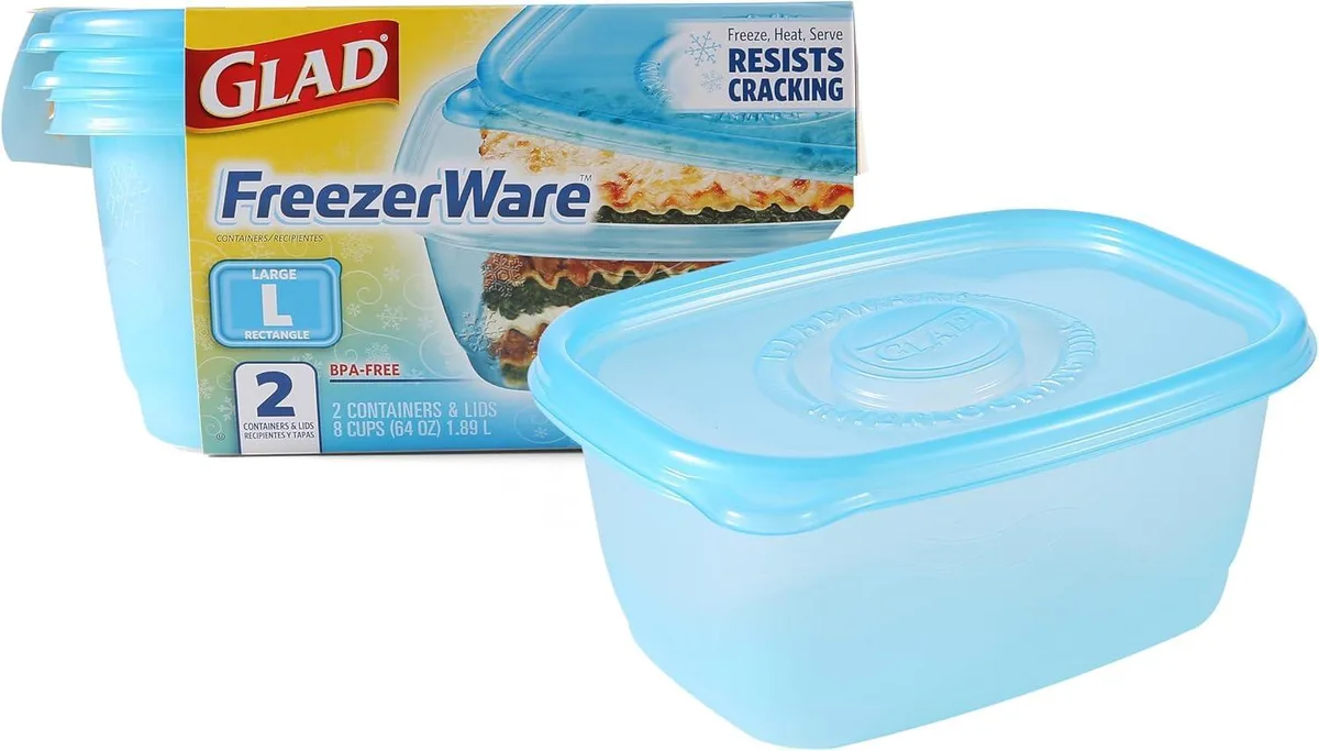 Two red rectangular plastic food containers with snap-on lids