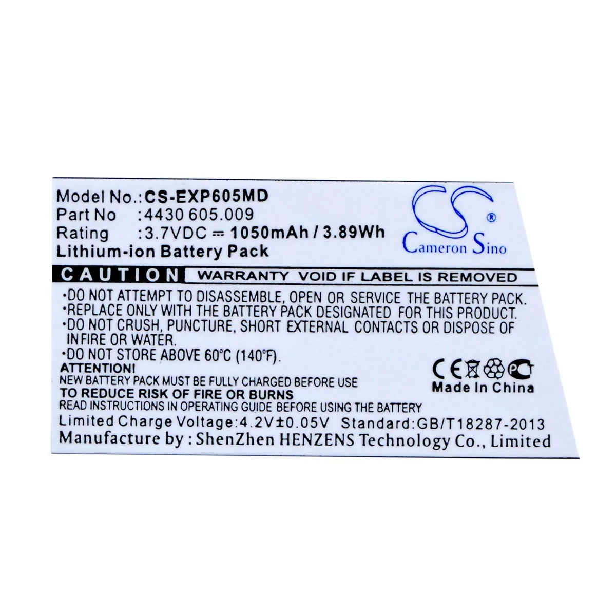 Cameron &amp; Co Cameron &amp; Co DS-CS-EXP605MD 3.7V 1050mAh battery — product photo