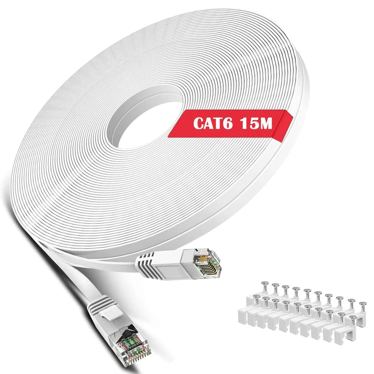 WISCENT Cat 6 Flat Ethernet Cable 50 ft White 30 AWG 250 MHz — product photo