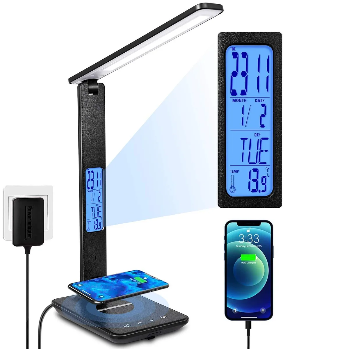 DNBeffulgent DNBeffulgent TX26C LED Desk Lamp 10W Qi Wireless Charger 45 LED 80Ra 180° 33.4 in — product photo