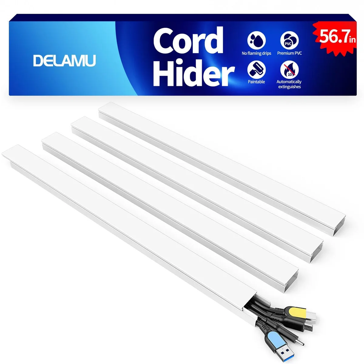 Delamu 56.7in Cord Cover Raceway Kit White — product photo