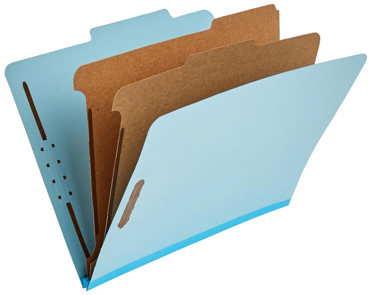 Pendaflex Classification Folder Light Blue 2 Dividers 2" Fasteners Letter Size 10 Count — product photo