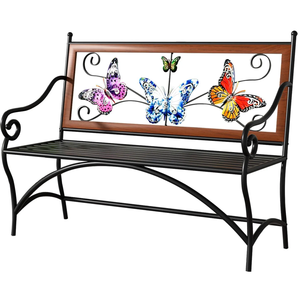 39.7" Outdoor Bench, Cast Iron Frame, Black, 72 — product photo