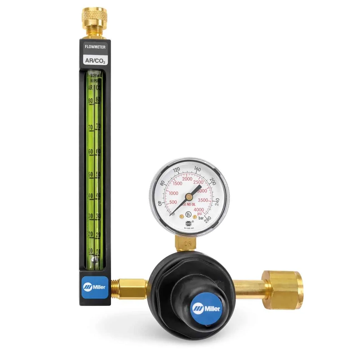 Miller Enterprises Miller Enterprises 22-80-320 Welding Flowmeter Regulator Brass 580 5/8-18 RH 0-80 psi 4000 psi — product photo