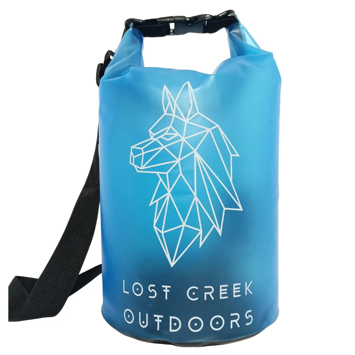 Semi-transparent sky blue PVC roll-top dry bag, 12 x 5 x .75 inches