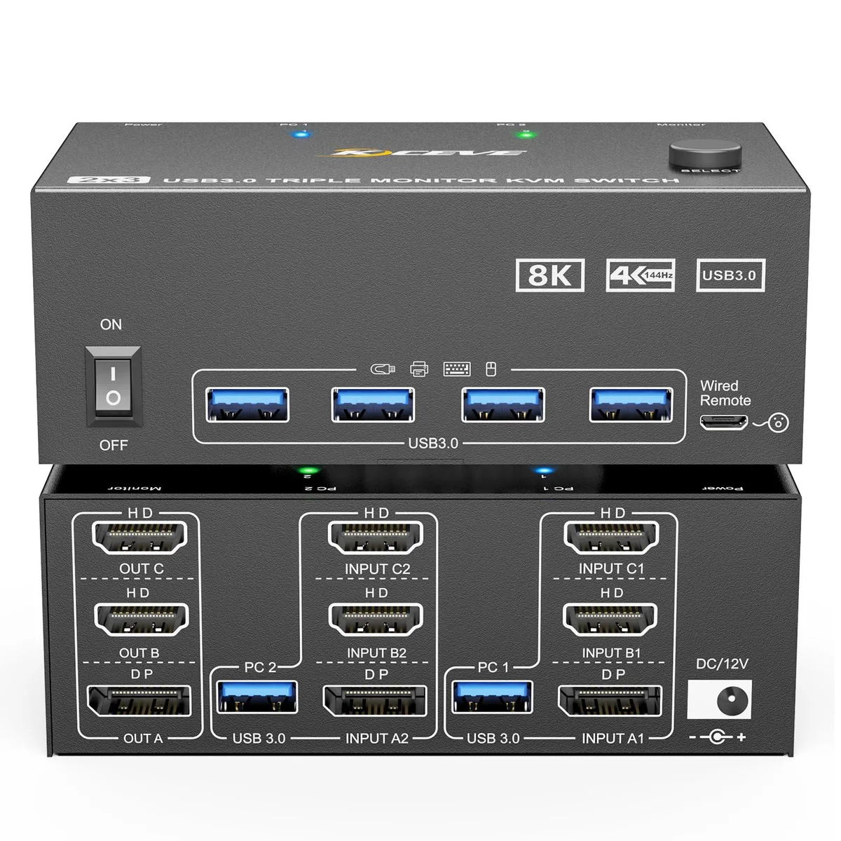 Vszerda Vszerda KVM Switch 3 Monitors 2 Computers 8K@60Hz/4K@144Hz — product photo