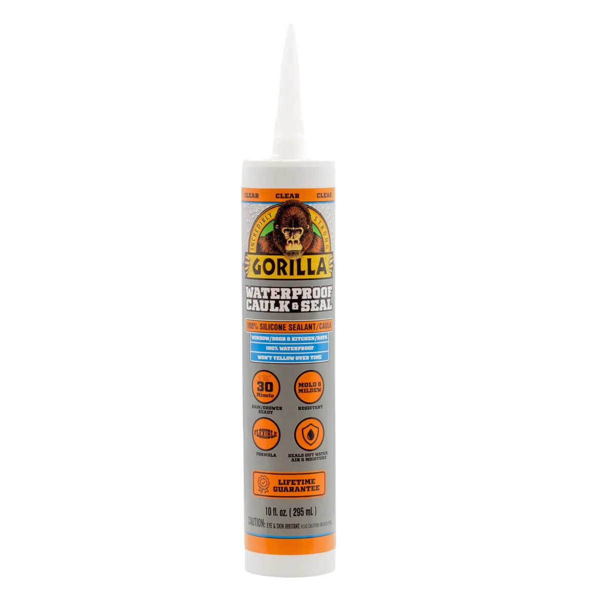 Gorilla Gorilla Waterproof Caulk &amp; Seal 100% Silicone 10 oz cartridge Clear — product photo