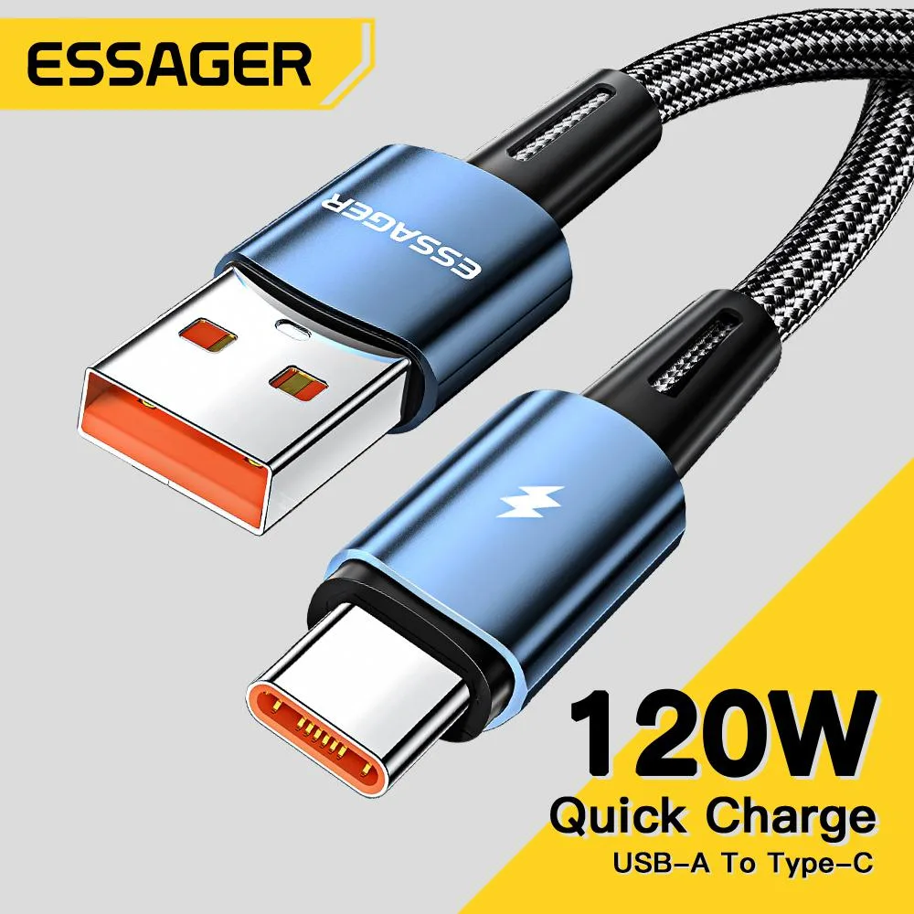 LUOM LUOM Essager CGA120W 6A 120W USB-A to USB-C Cable Blue 6.6ft 2-pack — product photo