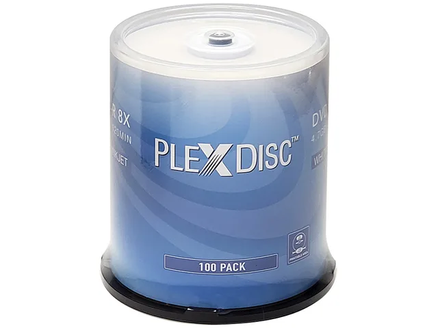 PlexDisc Inc. PlexDisc Inc. 637-215-BX 4.7GB 8X DVD-R White Inkjet Hub Printable 100 Packs dvd media — product photo