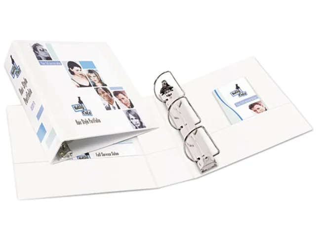 White 11 inch binder with clear overlay and red accents