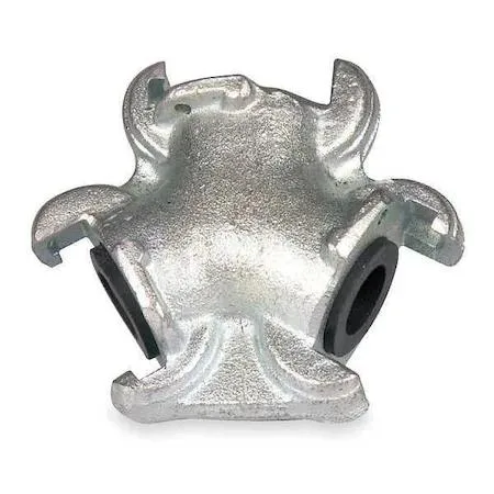 Brass triple universal coupling with three hose barbs and blank end