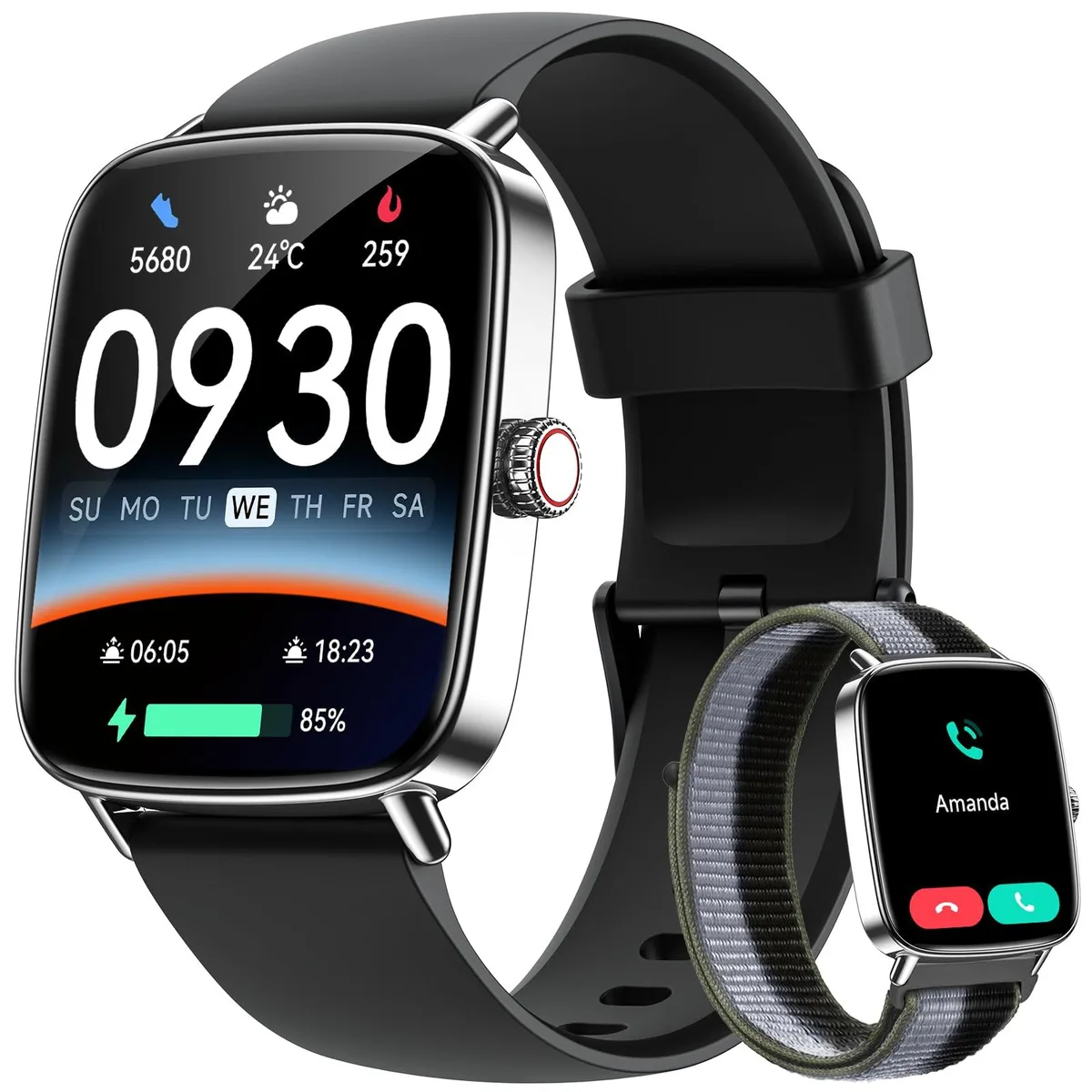Tensky 1.85" AMOLED Smart Watch 2026 Edition Black Silicone Band — product photo