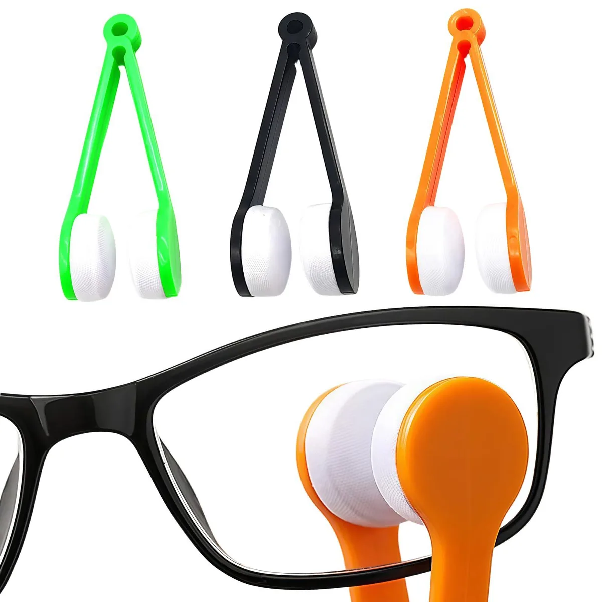  Microfiber Eyeglass Cleaner Clips 3 Pack 2.83 x .98 in ABS Orange Green Black — product photo