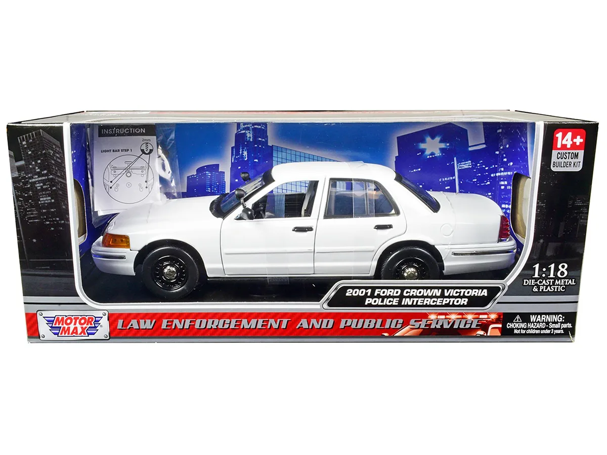 MOTORMAX MOTORMAX 2001 Ford Crown Victoria Police Car Unmarked White Custom Builder's Kit 1/18 Diecast — product photo