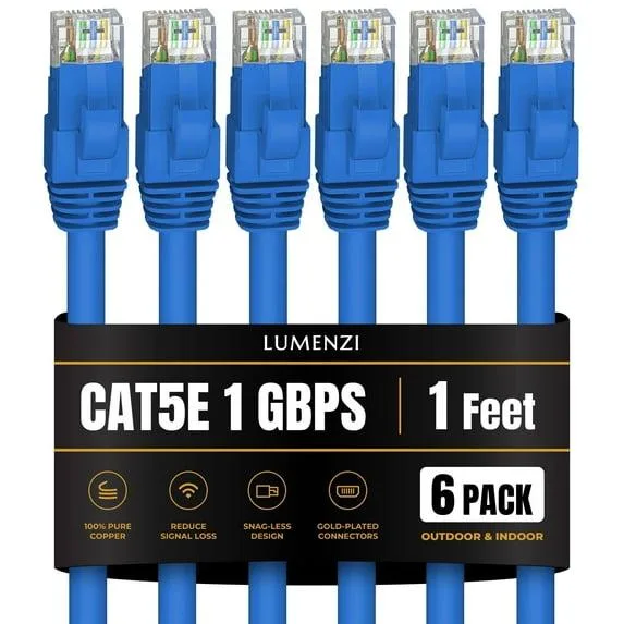 Lumenzi Lumenzi EC-5E-1-BL-6 Cat 5e Ethernet Cable 1 FT Blue 6 Pack 350 MHz — product photo