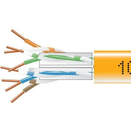 Orange plenum-rated CAT6 cable in a pull-box, 1000 ft