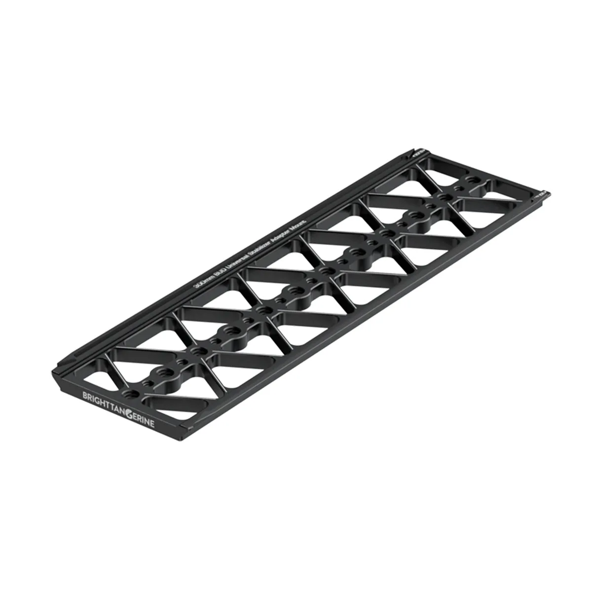 Silver metal camera adapter mount, 12 inches long with threaded holes