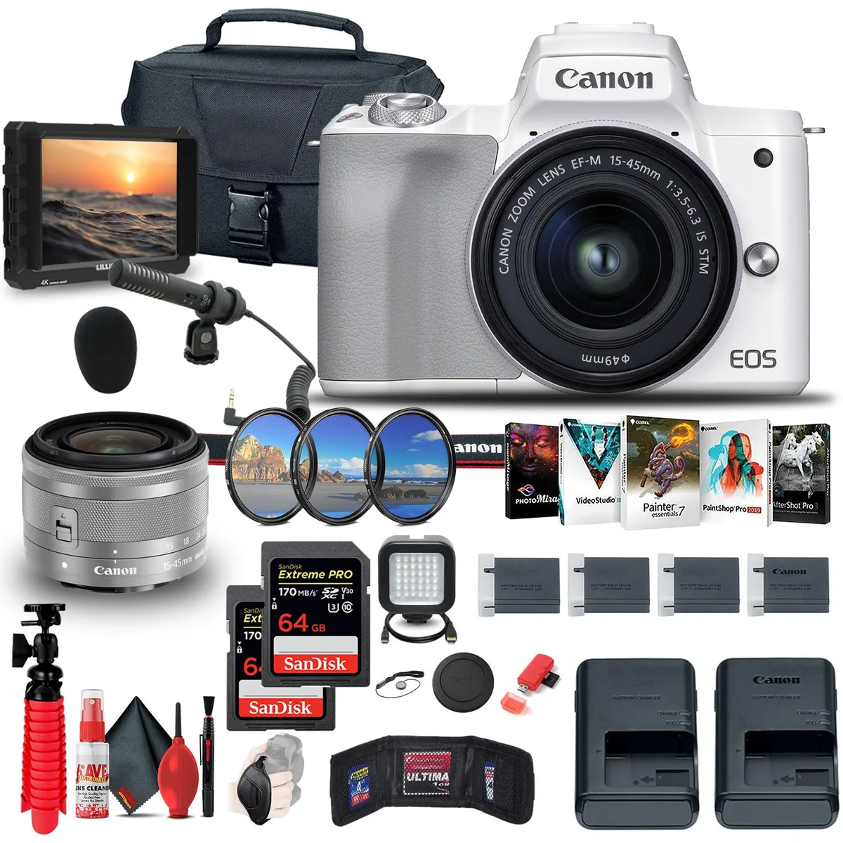 Canon Canon EOS M50 Mark II 24.1MP white kit 15-45mm 55-200mm bundle — product photo