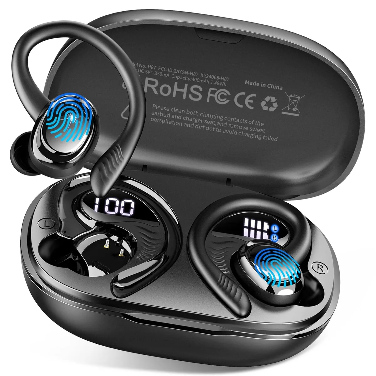 SuperTooth H87 Bluetooth 5.4 earbuds 50H IP7 — product photo