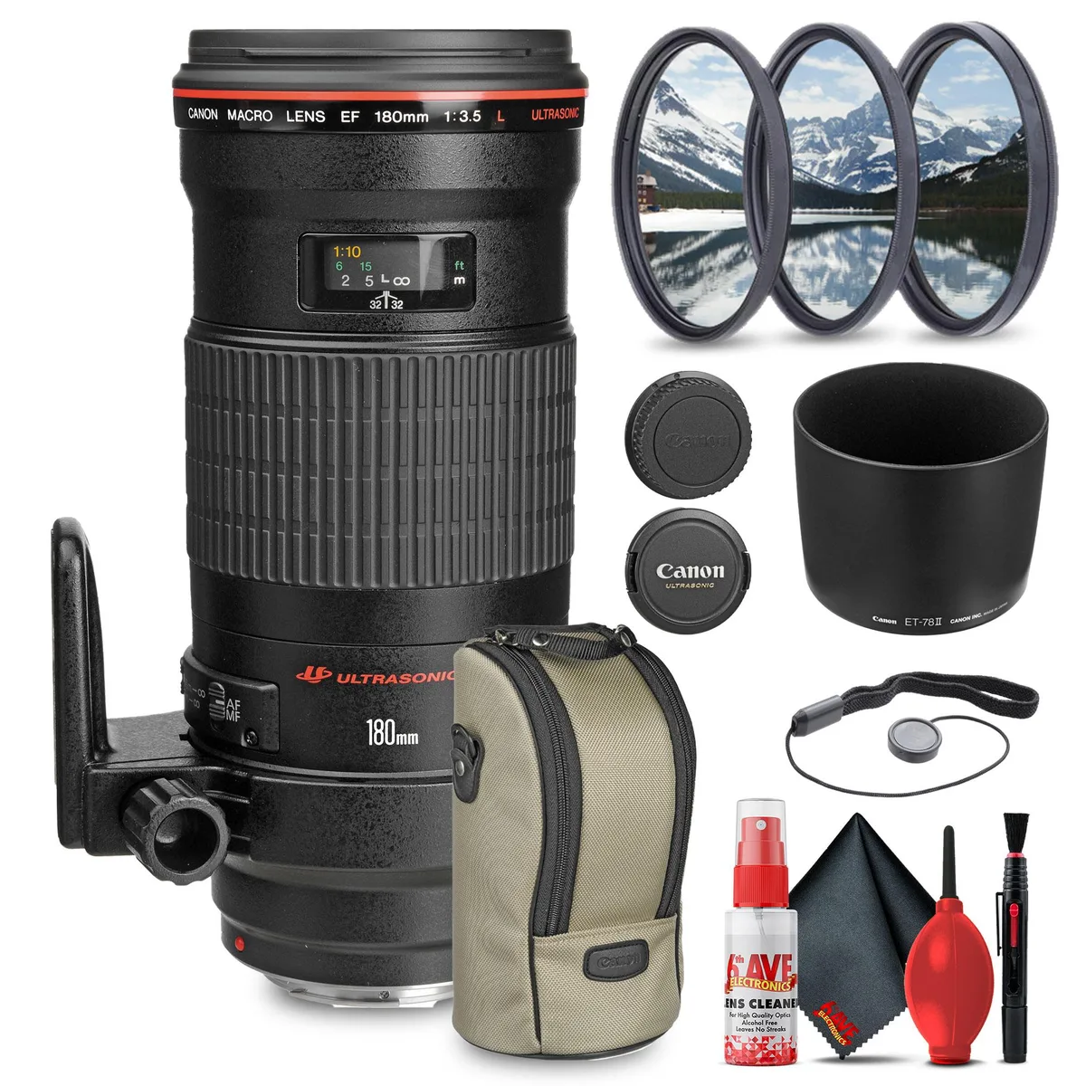Canon Canon EF 180mm f/3.5L Macro USM Lens with 3-piece Filter Kit and Cleaning Kit — product photo