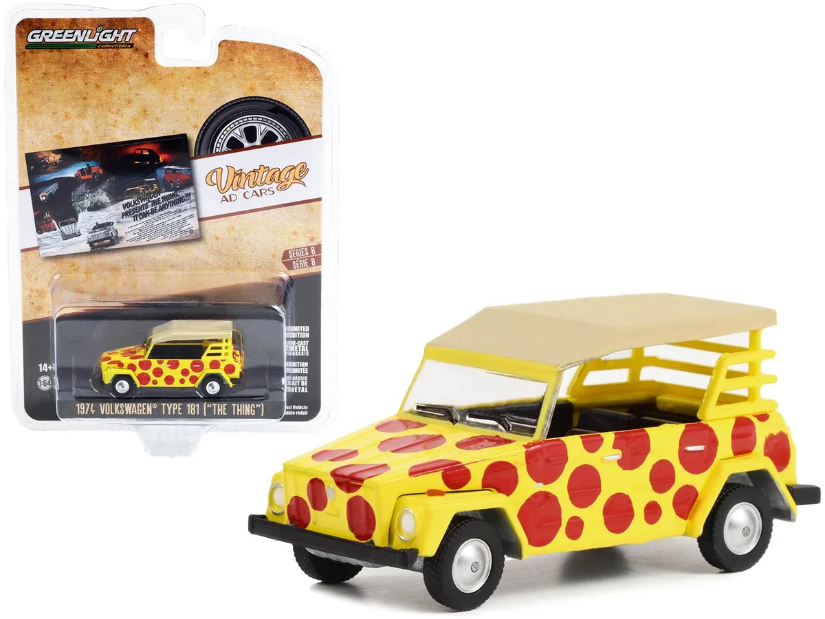 GREENLIGHT GREENLIGHT 1974 Volkswagen Thing Type 181 Yellow Red Polka Dots 1/64 Diecast — product photo
