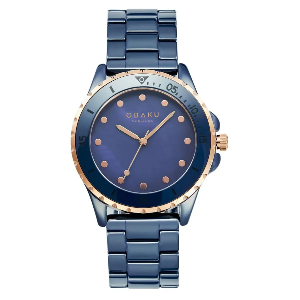 Silver stainless steel watch with blue dial and metal bracelet