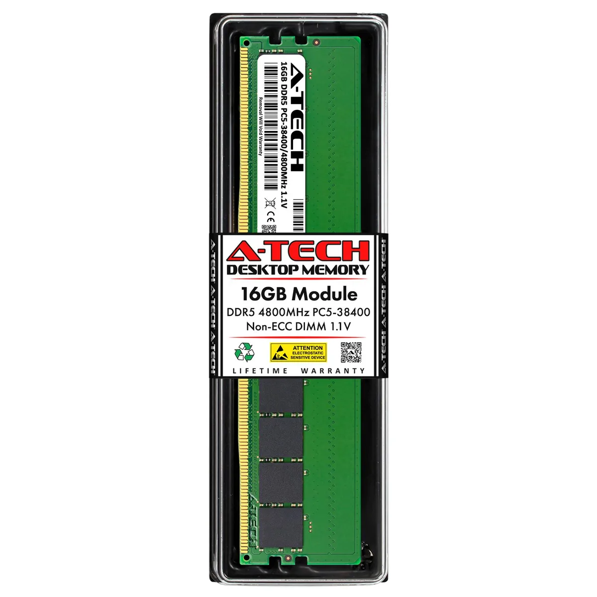A-Tech A-Tech 16GB DDR5 4800 CL40 1.1V Green UDIMM desktop RAM — product photo