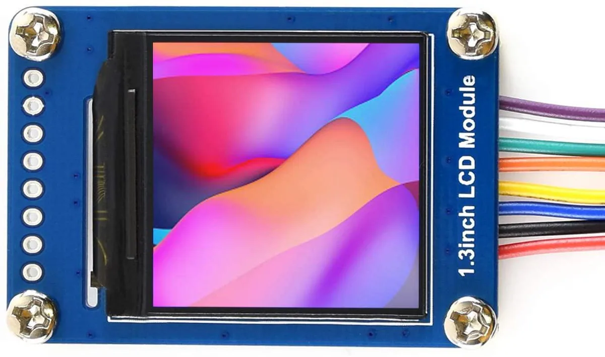 Square 1.3 inch LCD module with pin header on green PCB