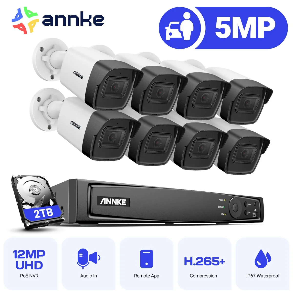 Annke Annke H800 8CH Bullet PoE Surveillance Security System with 5MP Cameras, 2TB HDD — product photo
