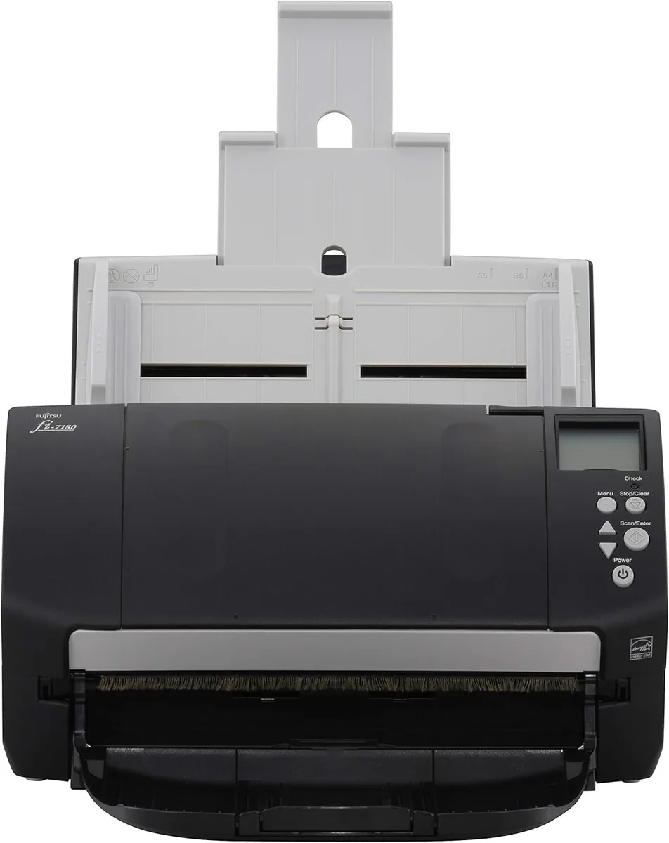 Rectangular departmental document scanner with automatic document feeder, matte light-grey finish