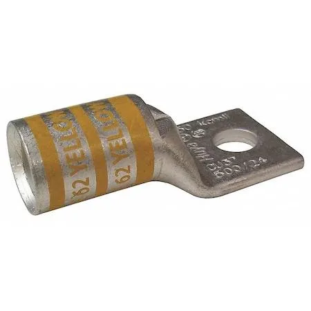 Copper compression lug, single hole, yellow colour code, 5/16 inch stud, short barrel