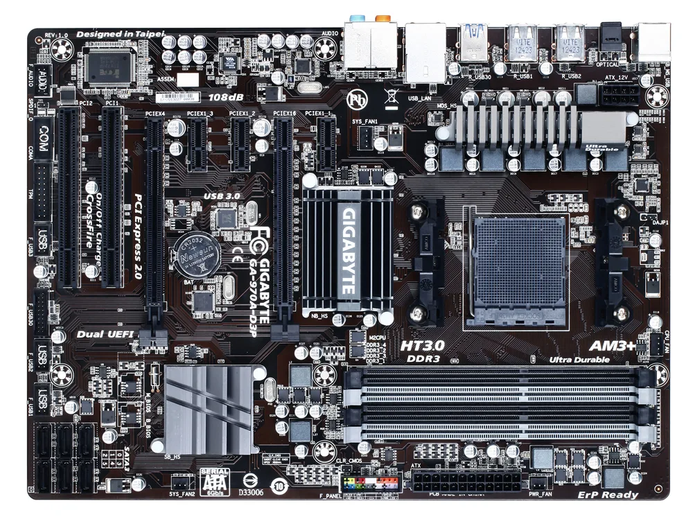 GIGABYTE GIGABYTE GA-970A-D3P AMD motherboard ATX AM3+ 970 chipset I/O shield included — product photo